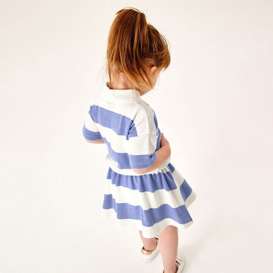Summer Baby Kids Girls Animals Cartoon Logo Striped Polo Shirt And Skirt Clothing Set