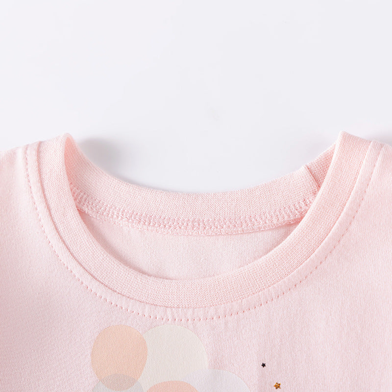 Autumn and Spring Arrival Rabbit Cartoon Pattern Long Sleeves Tulle Patchwork Dress for Stylish Girls