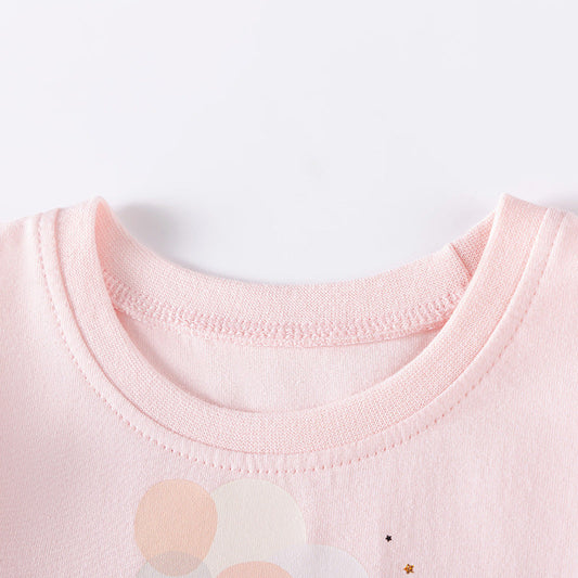 Autumn and Spring Arrival Rabbit Cartoon Pattern Long Sleeves Tulle Patchwork Dress for Stylish Girls