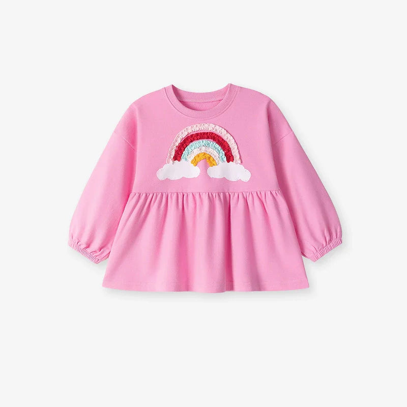 Spring and Autumn Girls Cute Rainbow Pattern Long Sleeves Sweatshirt and Grey Pants Clothing Set