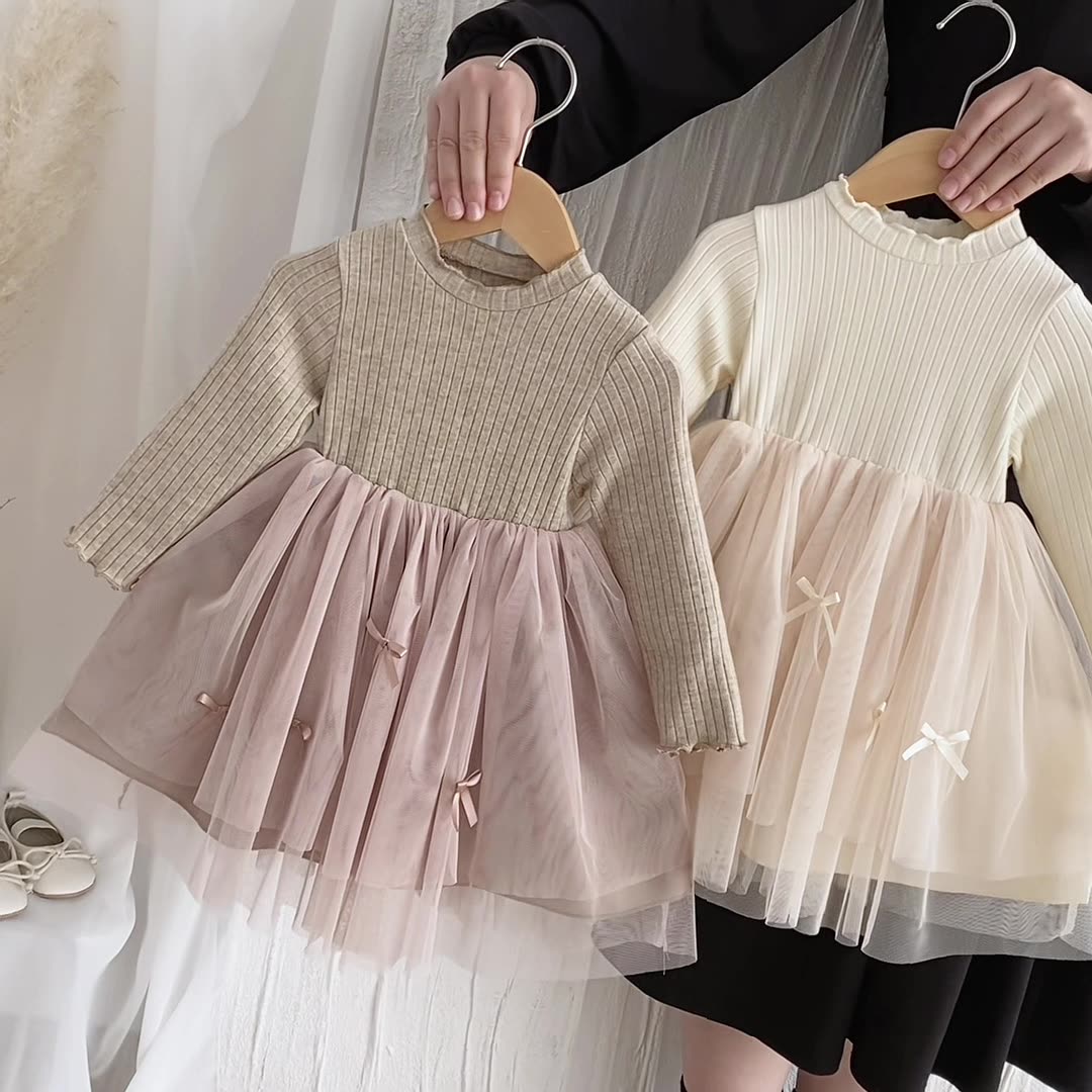 Spring and Autumn Hot Selling Baby Kids Girls Princess Long Sleeves Tulle Patchwork Dress