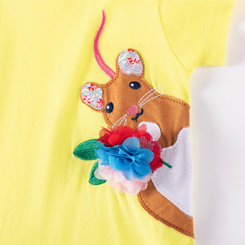 Summer Arrival Animals Cartoon Pattern Short Sleeves Dress for Stylish Girls