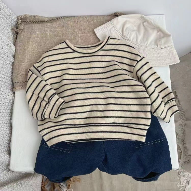 Baby Striped Pattern Puff Sleeve Style Hoodie In Autumn