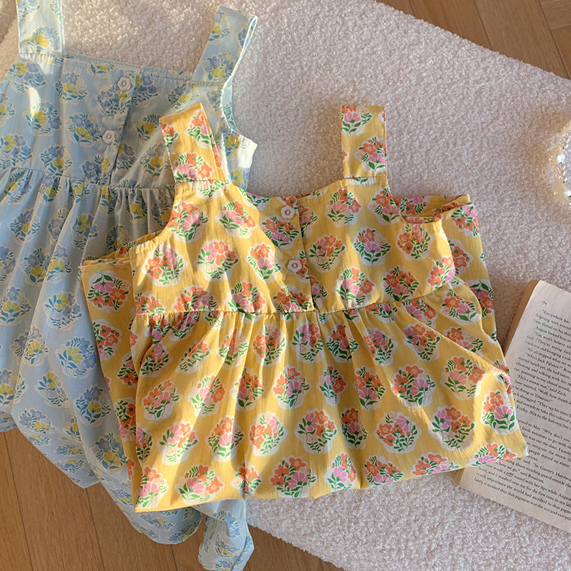 Summer Arrival Flowers Pattern Sleeveless Strap Dress for Stylish Girls