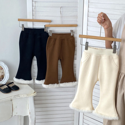 Baby Girl Velvet-In Solid Winter Pants