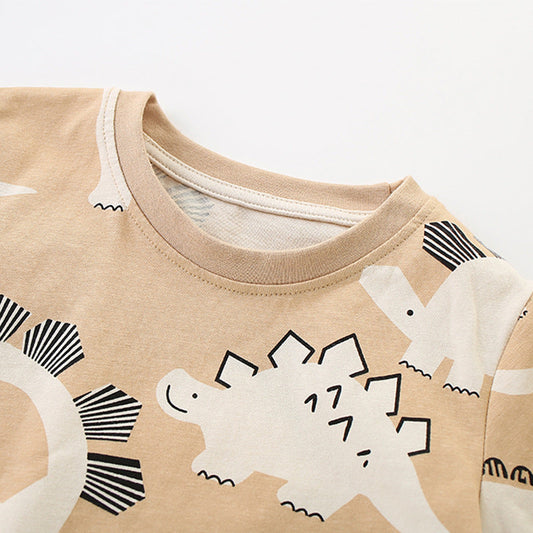 Summer Baby Kids Casual Animals Cartoon Pattern T-shirt and Shorts Clothing Set for Boys