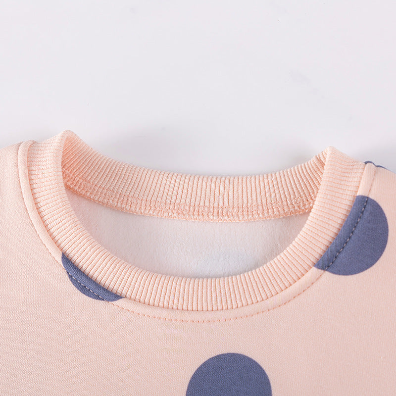 Winter and Autumn Girls Cartoon and Polka Dots Pattern Long Sleeves Sweatshirt and Plain Pants Clothing Set