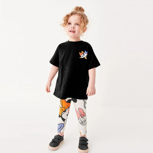 Baby Kids Girls Cartoon Short Sleeves Top And Pants Casual Clothing Set
