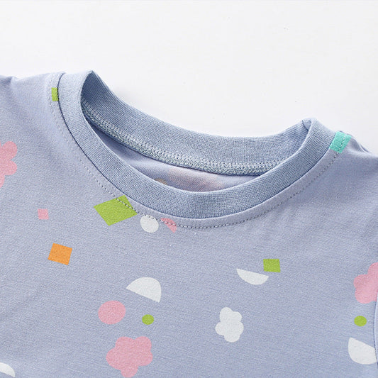 Summer Arrival Colorful Geometric Pattern Short Sleeves Cute Dress for Stylish Girls