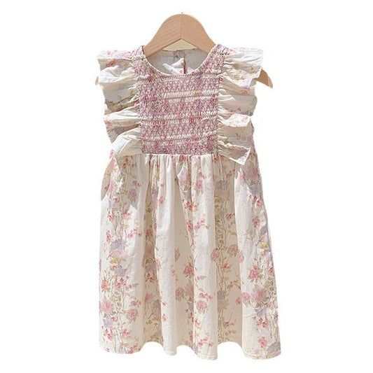 Summer Arrival Baby Kids Girls Sleeveless Flowers Pattern Crew Neck Princess Dress