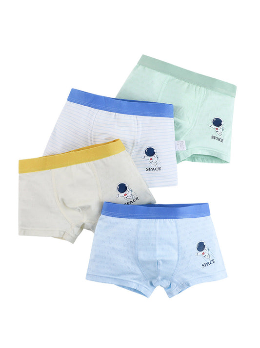 Boys’ Simple Astronaut Cartoon Printed Boxer Shorts Breathable Underwear Set