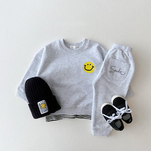 Baby Girls Smile Face With Letter Smile Top Combo Long Pants In Spring Autumn