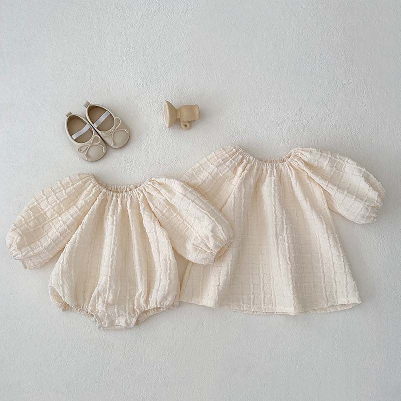Design Autumn Baby Kids Girls Solid Color Simple Plaid Pattern Dress And Onesies Clothing Set