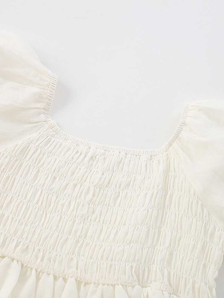Summer Arrival Baby Kids Girls Short Sleeves Square Neck Dress