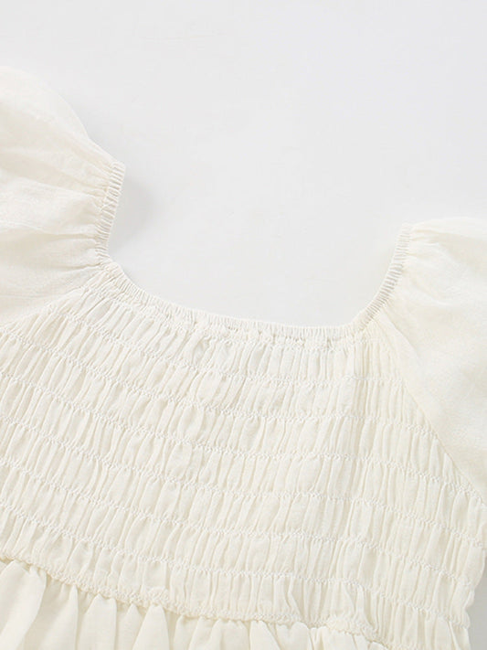 Summer Arrival Baby Kids Girls Short Sleeves Square Neck Dress