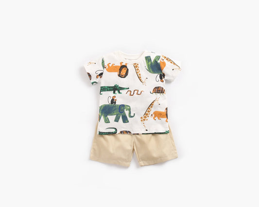Baby Boy Animal Print Short-Sleeved Top Combo Shorts Sets In Summer