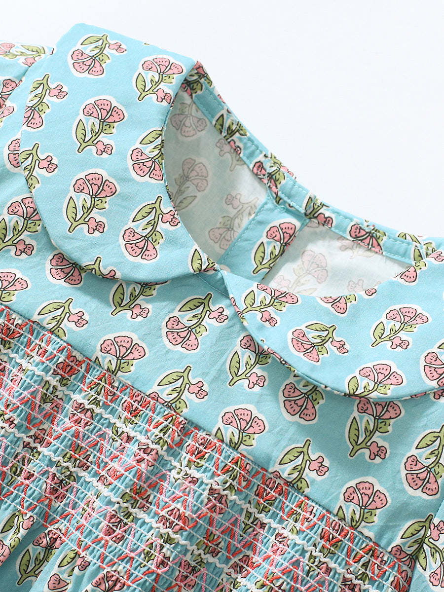 Summer Baby Kids Girls Short Sleeves Flowers Print Dress