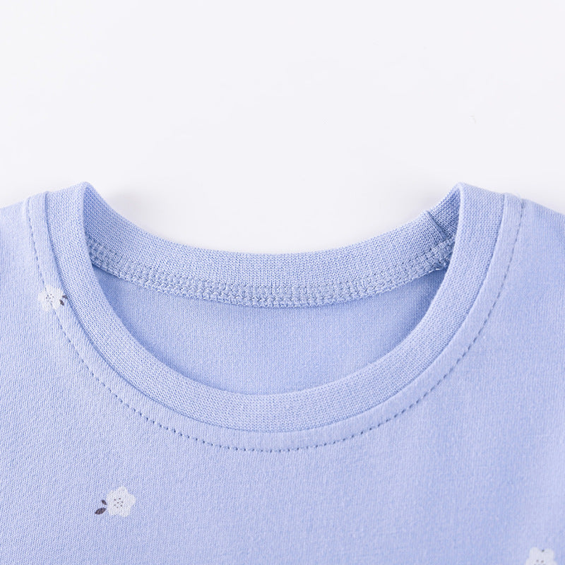 Autumn Arrival Cartoon Horse and Flowers Pattern Long Sleeves Crew Neck Dress for Stylish Girls