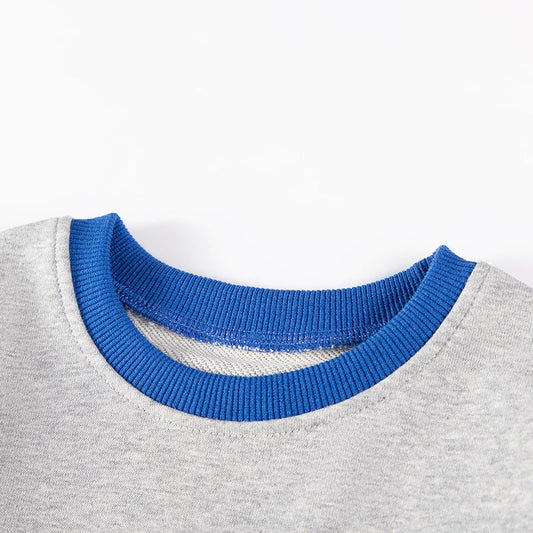 Spring and Autumn Boys Cars Cartoon Pattern Long Sleeves Color Patchwork Sweatshirt and Pants Clothing Set