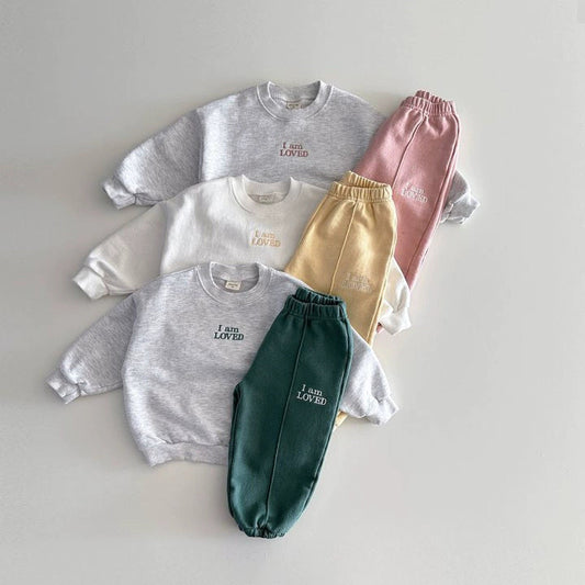 Autumn Baby Kids Unisex Casual Letters Pattern Long Sleeves Top Pullover and Pants Clothing Set