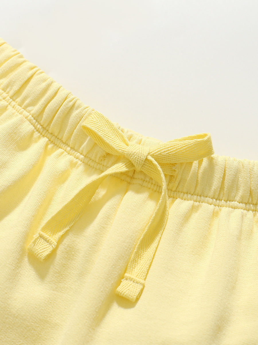 Girls Solid Color Soft Casual Style Capri Pants Rainbow Logo Shorts