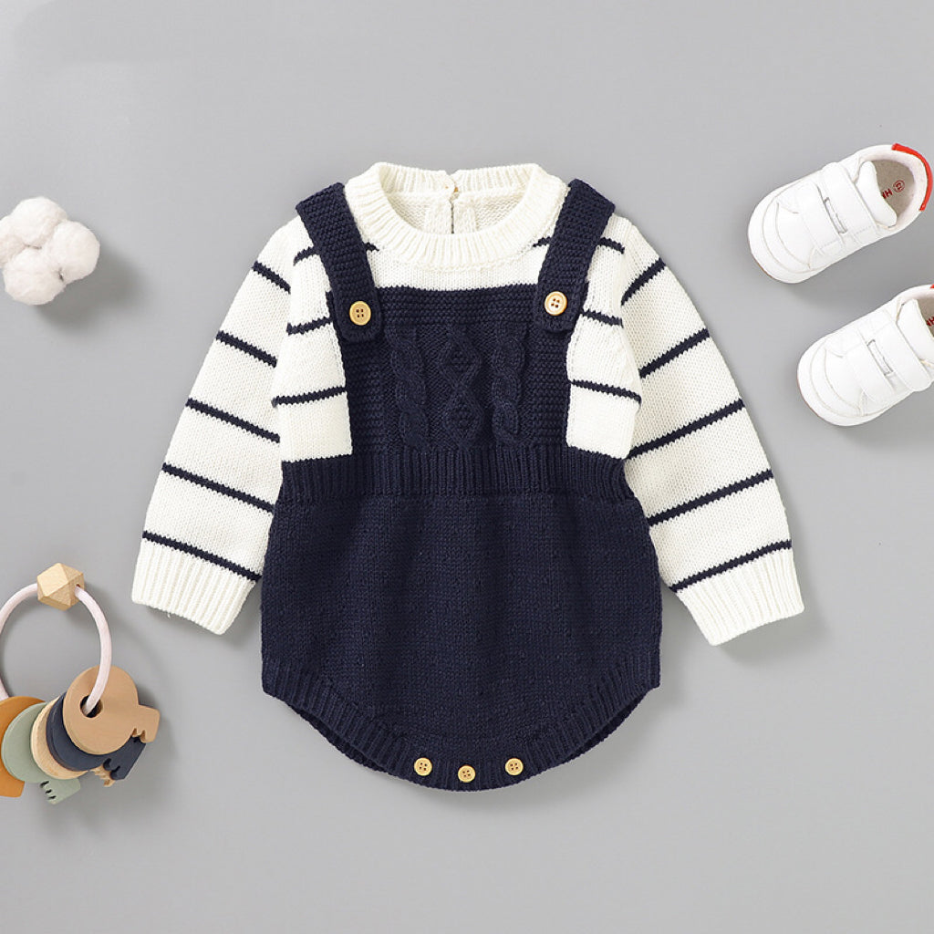 Baby Striped Pattern False Design Triangle Knit Onesies