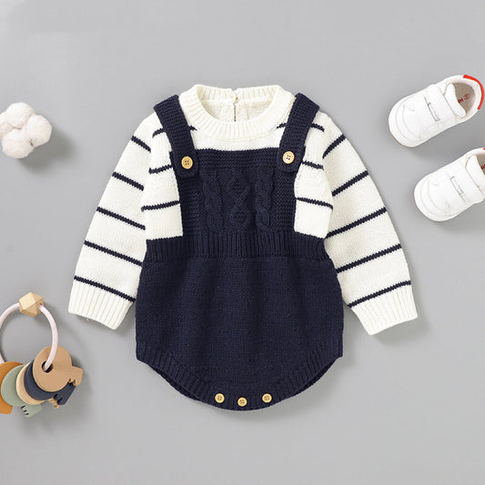 Baby Striped Pattern False Design Triangle Knit Onesies