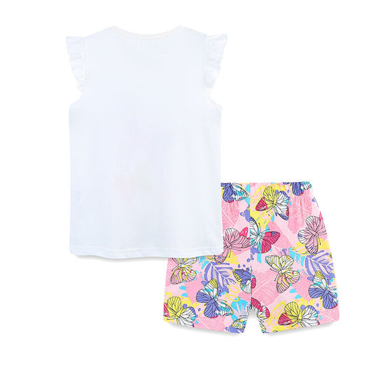 Summer Baby Kids Cute Butterfly Pattern Vest and Shorts Clothing Set for Girls