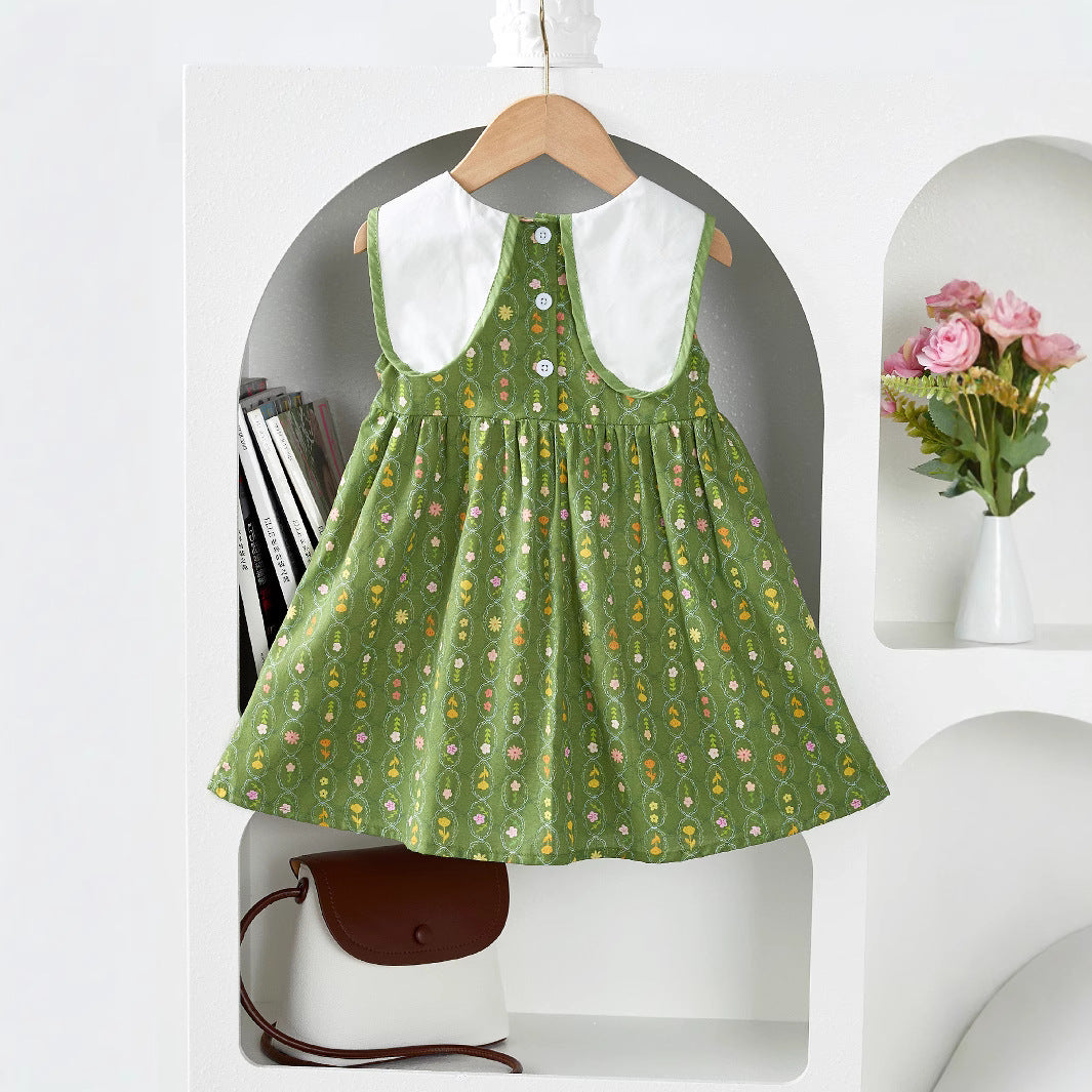 Summer Baby Kids Girls Floral Sleeveless Embroidery Collar Dress