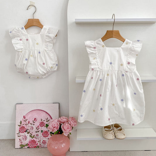 Summer Arrival Star Pattern Fly Sleeves Square Neck Dress/Onesies for Stylish Girls