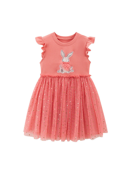 Summer Baby Girls Sleeveless Rabbit Cartoon Chiffon Dress