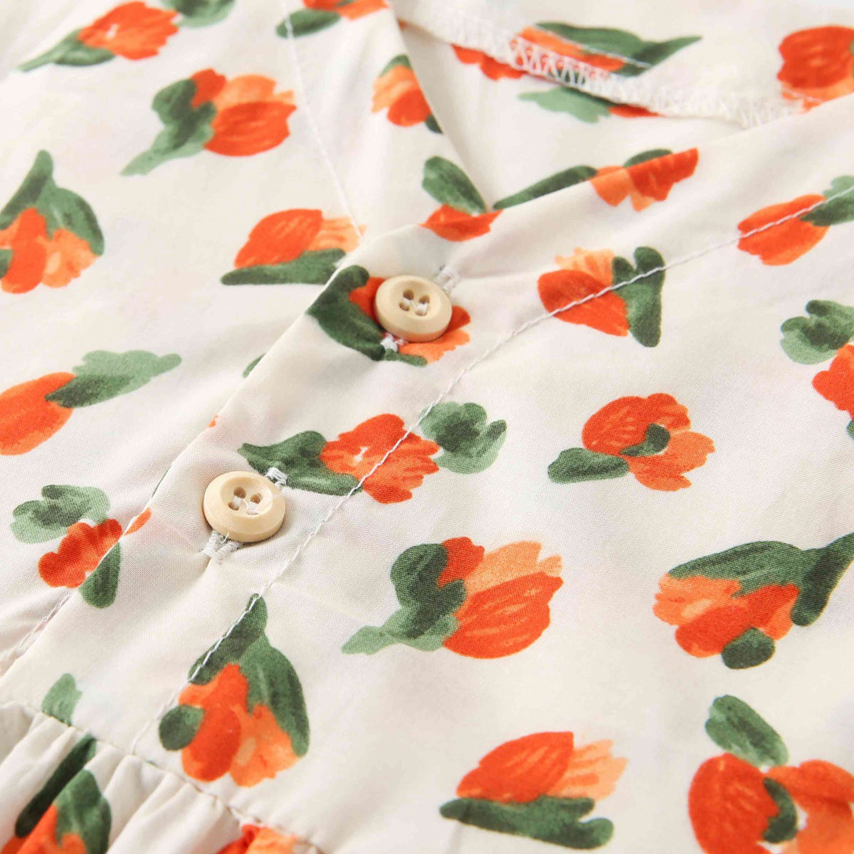 Summer Arrival Baby Girls Elegant Floral Pattern Short Sleeves V Neck Dress