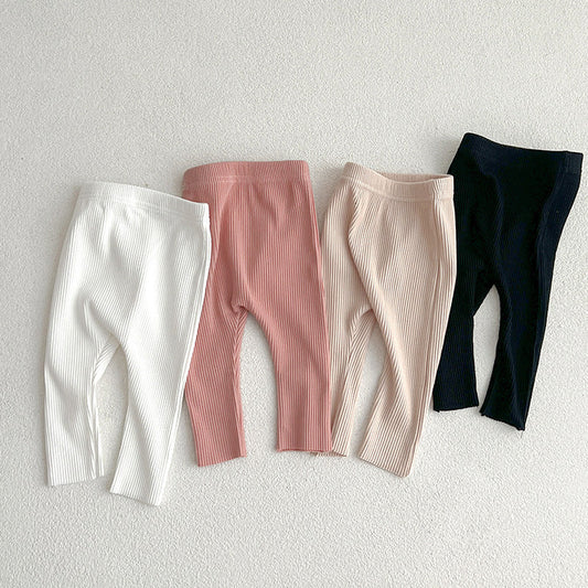 Children’s Autumn Unisex Solid Color Knitted Breathable Pants – Home Kids Pajamas Trousers Sets