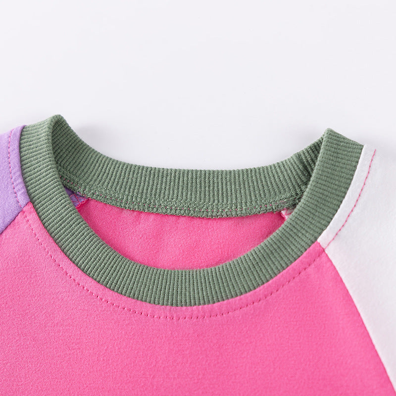 Autumn Arrival Cartoon Animals Pattern Long Sleeves Crew Neck Dress for Stylish Girls