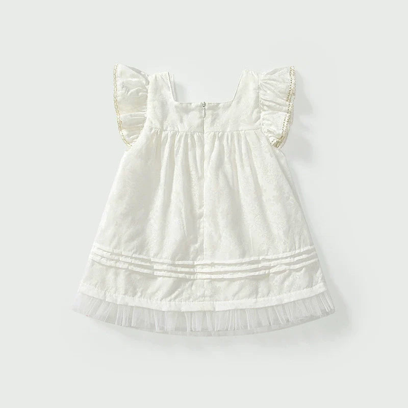 Summer Baby Kids Girls Fly Sleeves Solid Color Dress