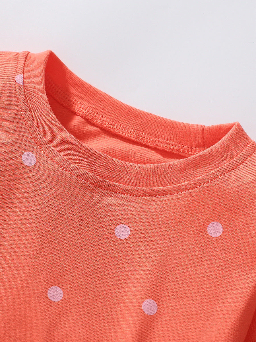 Autumn Arrival Girls’ Strawberry Pattern Dots Crew Neck Long Sleeves Dress