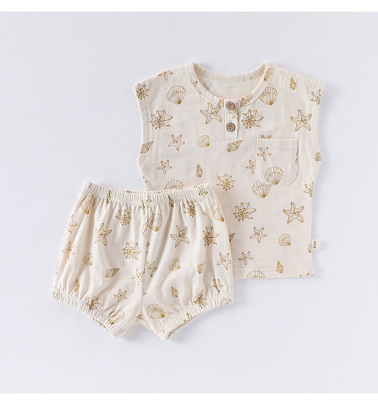 Summer Arrival Baby Unisex Sleeveless Fruits Pattern Top Vest and Shorts Clothing Sets