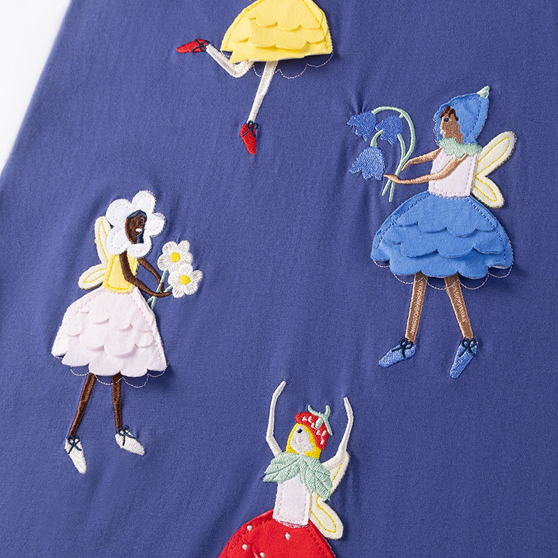 Summer Pure Cotton Dancers Cartoon Pattern Short Sleeves Dress for Stylish Girls