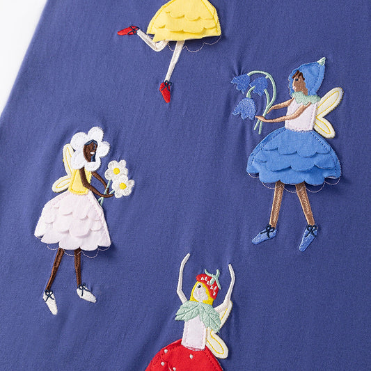 Summer Pure Cotton Dancers Cartoon Pattern Short Sleeves Dress for Stylish Girls