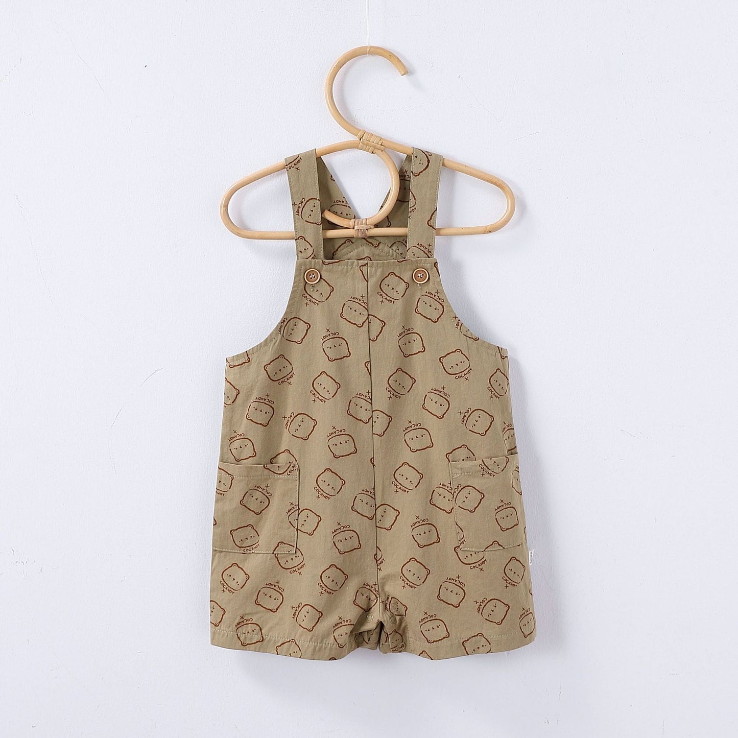 Summer Baby Kids Unisex Fruits Embroidered Pattern Short Sleeves T-shirt and Teddy Pattern Rompers Overalls Clothing Set