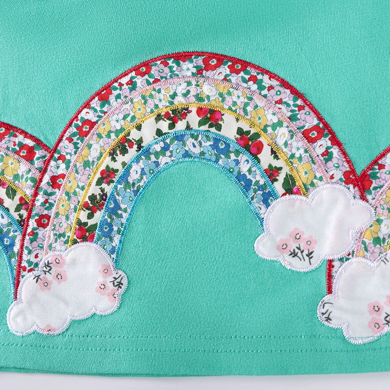 Autumn and Spring Arrival Rainbow and Striped Pattern Long Sleeves Dress for Stylish Girls