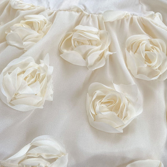 Autumn Arrival Baby Girls Long Sleeves Solid Color 3D Tulle Flowers Attached Bodysuits Dress