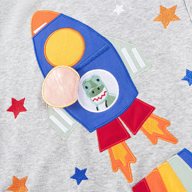 Spring and Autumn Boys Rockets and Stars Pattern Long Sleeves Top Sweatshirt and Pants Clothing Set
