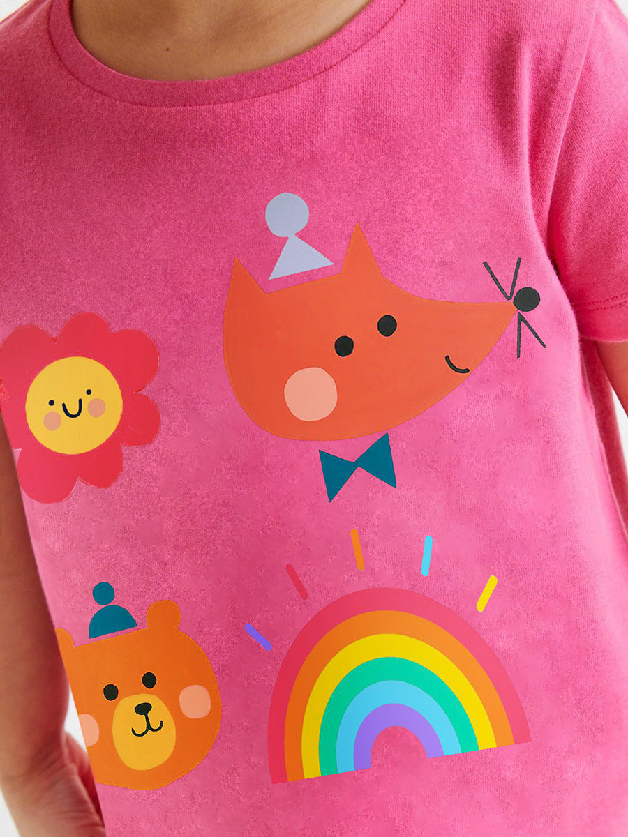 Girls Cartoon Print T-Shirt And Pants Set