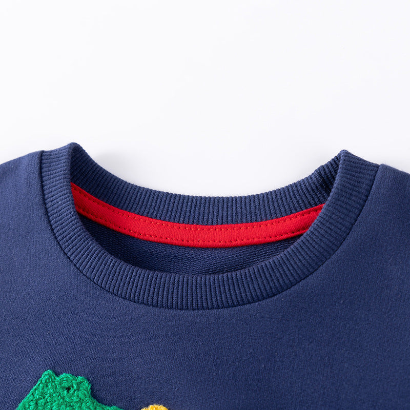 Spring and Autumn Girls Dragons Cartoon Pattern Long Sleeves Sweatshirt and Dots Pattern Pants Clothing Set