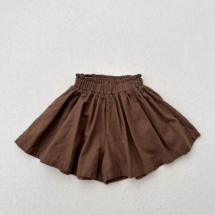 Summer Hot Selling Kids Girls Ruffle Pleated Solid Color Casual Skirt