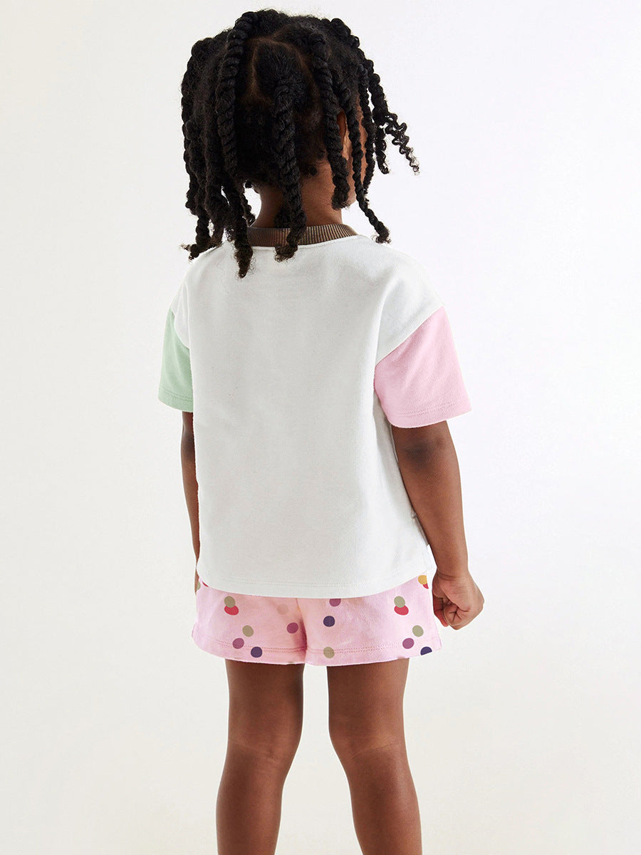 Summer Baby Kids Girls Cartoon Top And Dots Shorts Casual Clothing Set