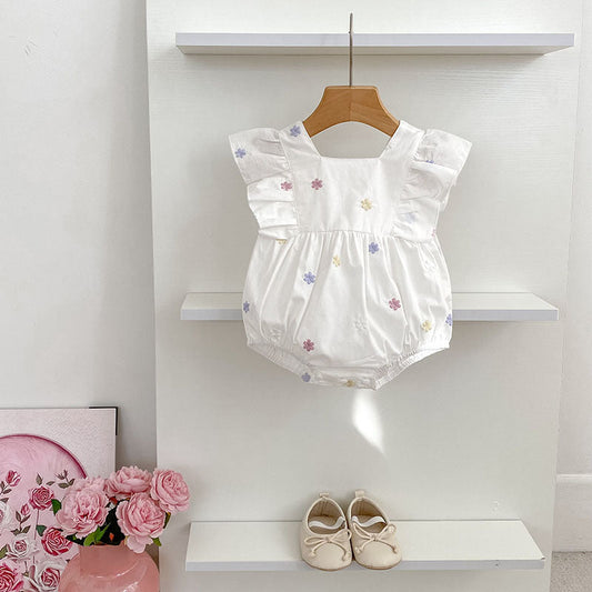 Summer Arrival Star Pattern Fly Sleeves Square Neck Dress/Onesies for Stylish Girls