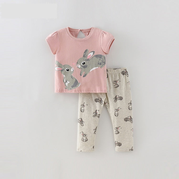 Baby Kids Girls Cartoon Short Sleeves Top And Pants Casual Clothing Set