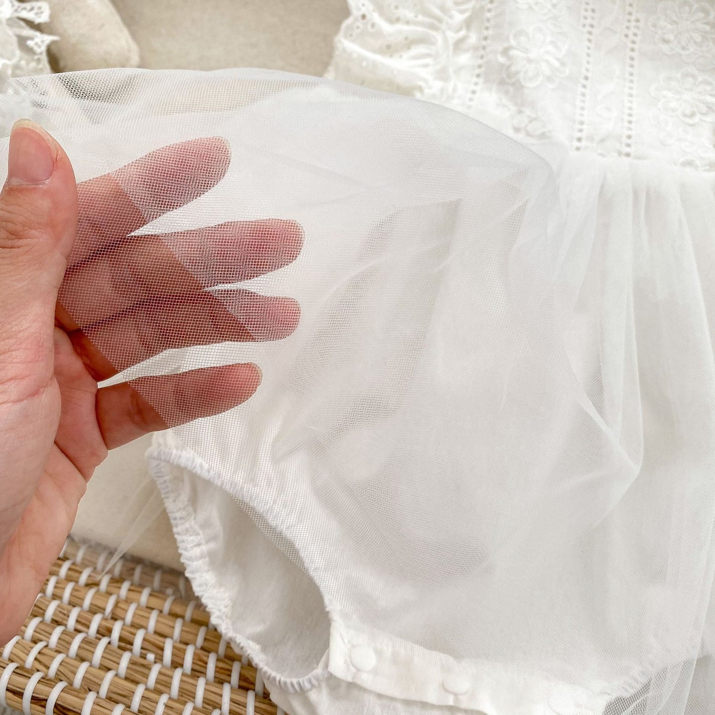 Summer Girls Flower-Embroidered And Hollow Out Strap White Onesies Dress